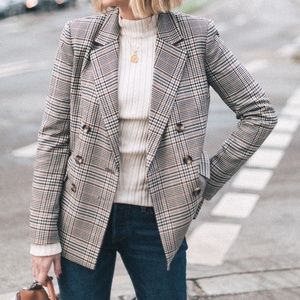 & Other Stories Plaid Double-Breasted Blazer sz 38